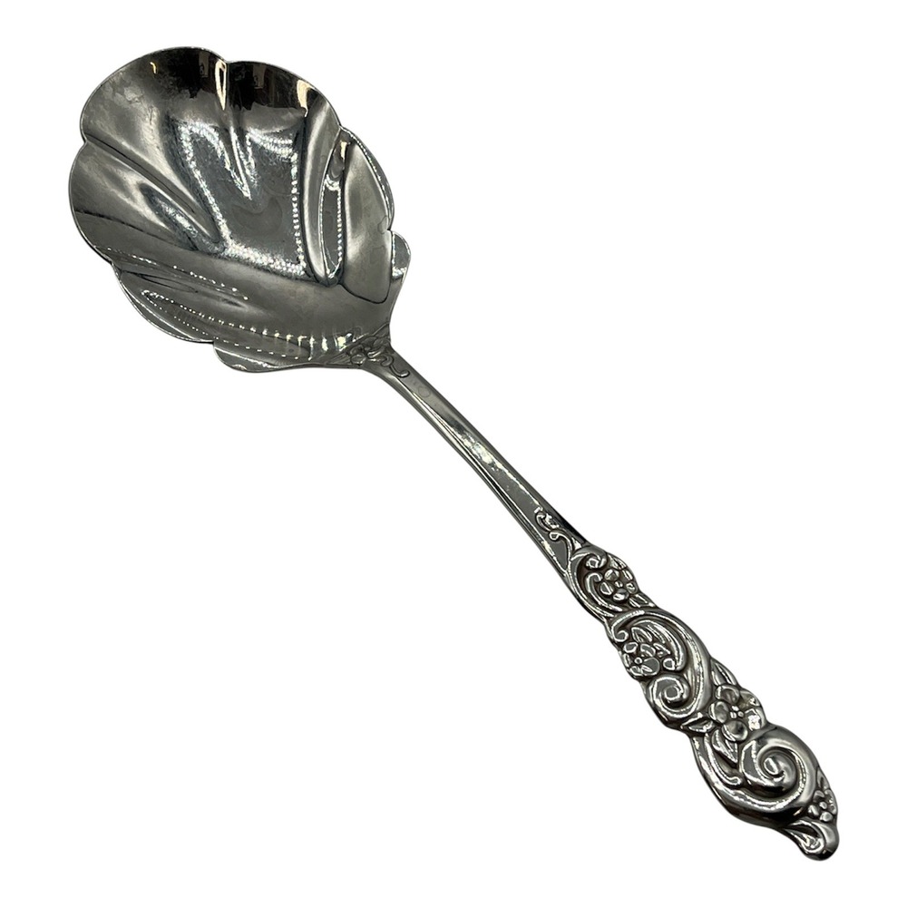 Oneida Barcelona Stainless Flatware Casserole/Berry Serving Spoon Floral Scrolls